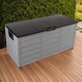 thumbnail image 1 of Spacious 75 Gallon 260L Plastic Outdoor Deck Storage Box for Tools, Cushions, and Toys with Lockable Seating Feature, 1 of 9