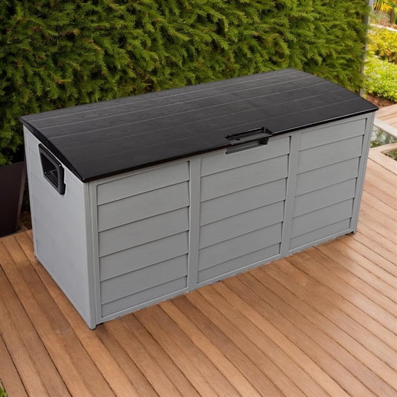 Spacious 75 Gallon 260L Plastic Outdoor Deck Storage Box for Tools, Cushions, and Toys with Lockable Seating Feature
