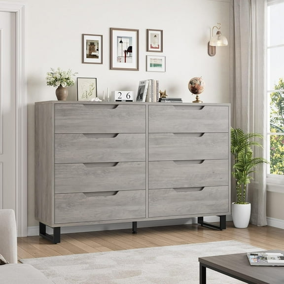 Spacious 8-Drawer Storage Cabinet - 55" Wide Freestanding Dresser Chest with Sturdy Metal Legs, Organizer for Living Room, Bedroom, TV Rise to 75" - Ash Grey (8-drawer chest gray)