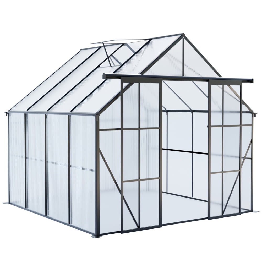 Spacious 8x8 FT Walk-In Greenhouse, Double Door Design with Raised Base & Anchors for Serious Gardeners