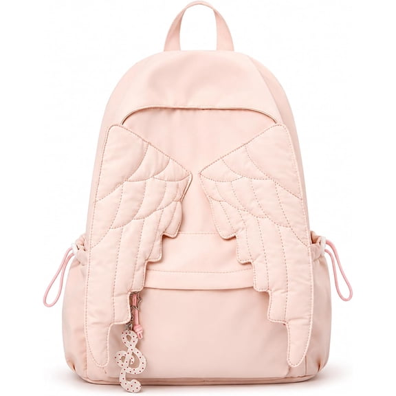 Spacious Angel Wing Backpack - Lightweight Nylon Daypack Travel Daypack,Large Capacity Rucksack with Zipper Pockets for School, Weekend Trips and Everyday Carry (Pink)