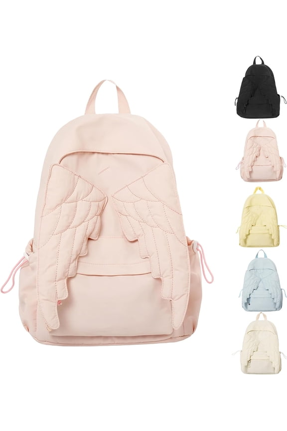 Spacious Angel Wings Backpack, Angel Wing Backpack, Ivory Backpack, Cute Aesthetic Nylon Daypack with Zipper for Travel, School, Daily Use