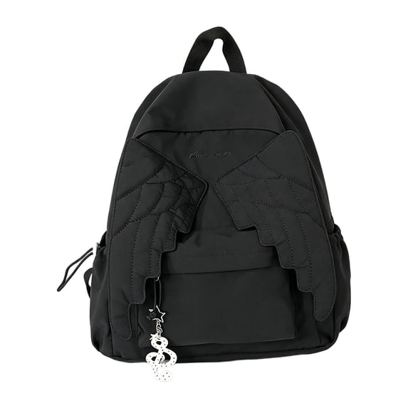 Spacious Angel Wings Backpack Cute Cute core Travel Bag Whimsical | Water Resistant Nylon Daypack Polyester Lining Embroidered Feather Decor Pockets Commuter Shopping Weekend Women