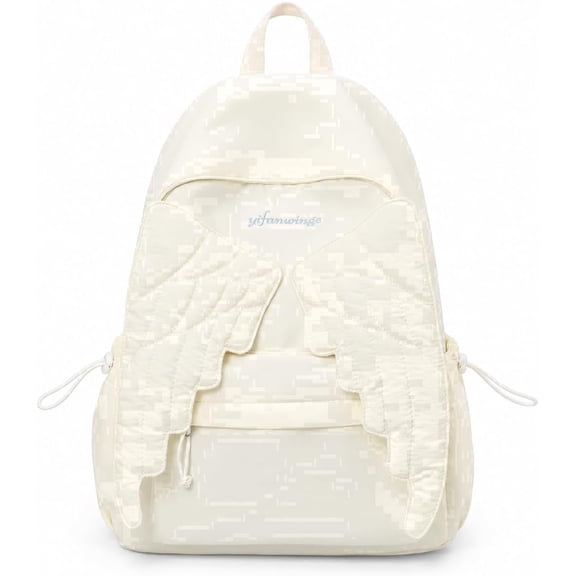 Spacious Angel Wings Backpack for Women, Lightweight Nylon, Pocket Storage for Daily Use.Y2K Lolita Fashion Travel Knapsack with Cute Charm.