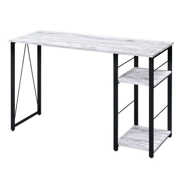 Spacious Antique White Desk With Two Shelf Storage Rectangular Writing 2 Shelves And Metal Support