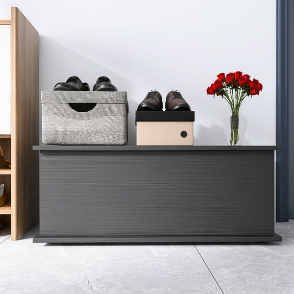 Spacious Black Storage Chest, Lift Top Wood Trunk For Entryway, Fits Off Clothing Chest Trunk, Home Furniture, Stores Bedding, Clothes, And Books