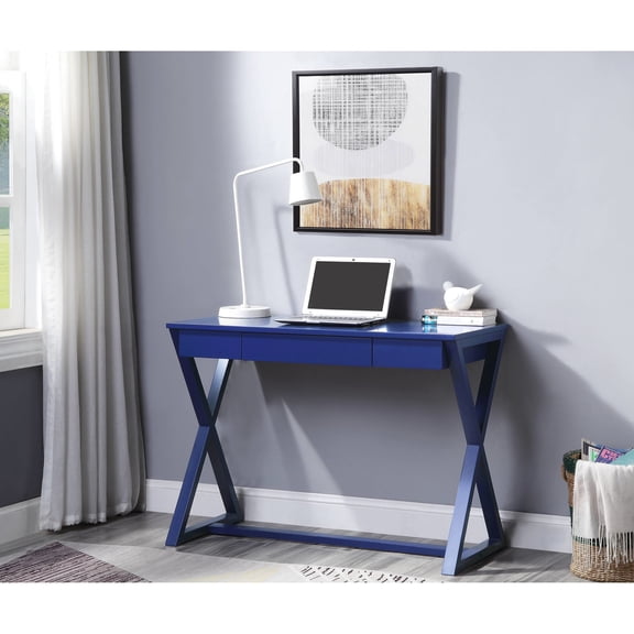 Spacious Blue Desk with Dovetail Drawer and Stylish Base / Enhances Work Efficiency