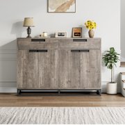 Spacious Buffet Sideboard Cabinet   Modern Dining Room Storage with 2 Drawers & 4 Doors, Durable Grey Wood Accent Cupboard for Kitchen, Coffee Bar, Living Room   Datong 40084 Gray