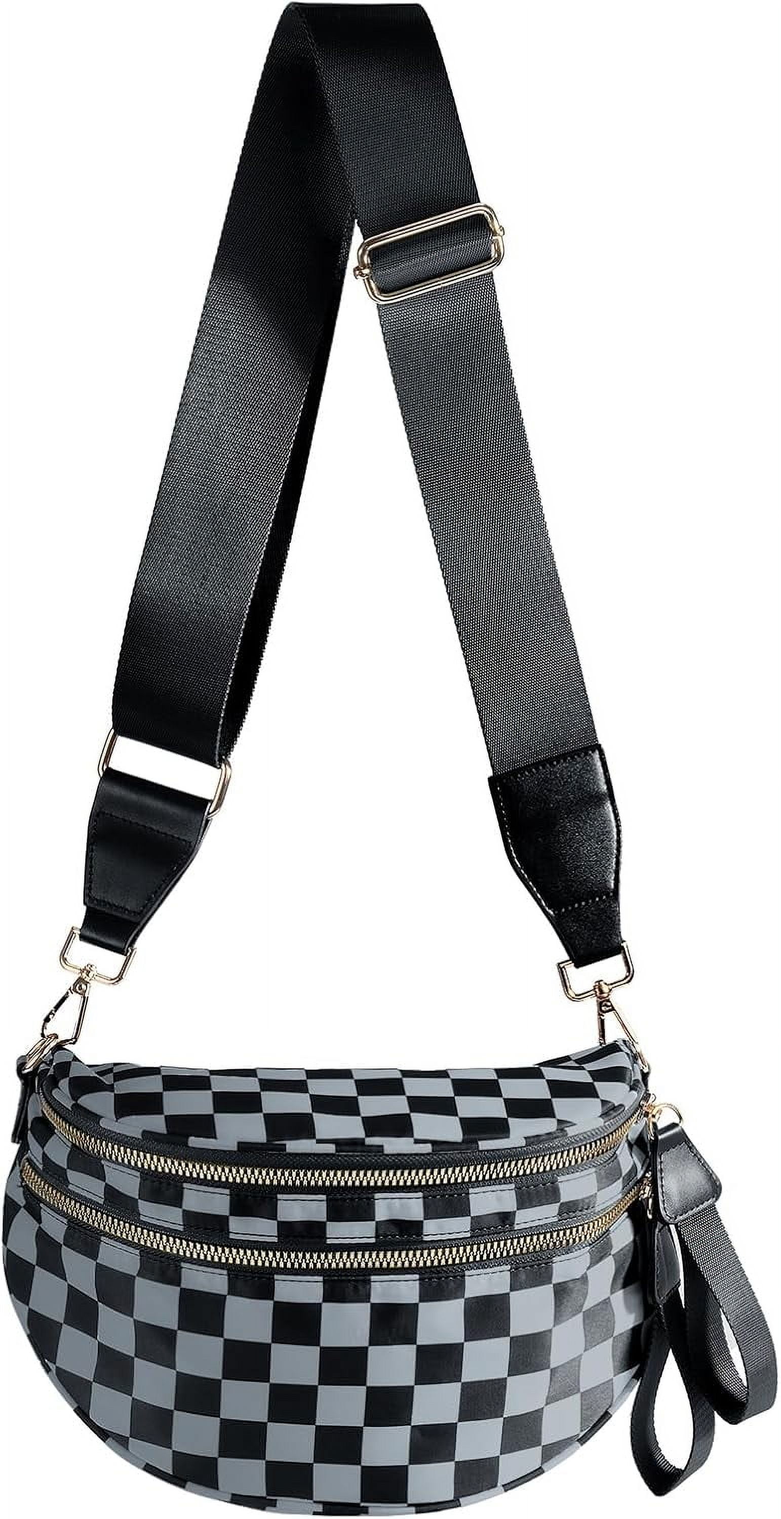 Lost Queen Goth Tote Crossbody Bag - Black & Purple Plaid, Handcuff Charm, Vegan Leather, Multiple Pockets 1 thumbnail image