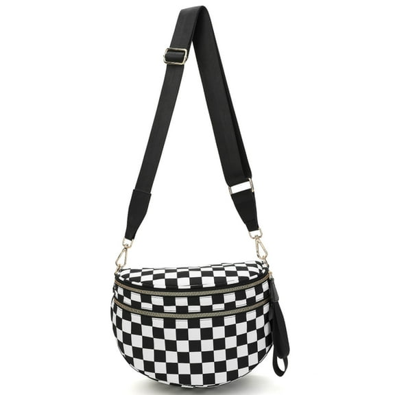 Spacious Checkered Nylon Crossbody Bag Bum Bag Checkered Handbags Wallets for Women