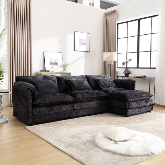 Spacious Chenille Fabric L-shape With Adjustable And Movable Pedals For Relaxing Area Comfortable Sectional Detachable Daily Use