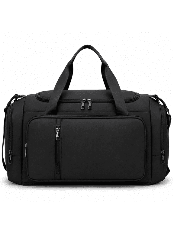 Travel Duffel Bag with Shoe Compartment and Wet Pocket, Carry On Weekender Gym Bag for Women Men, Black