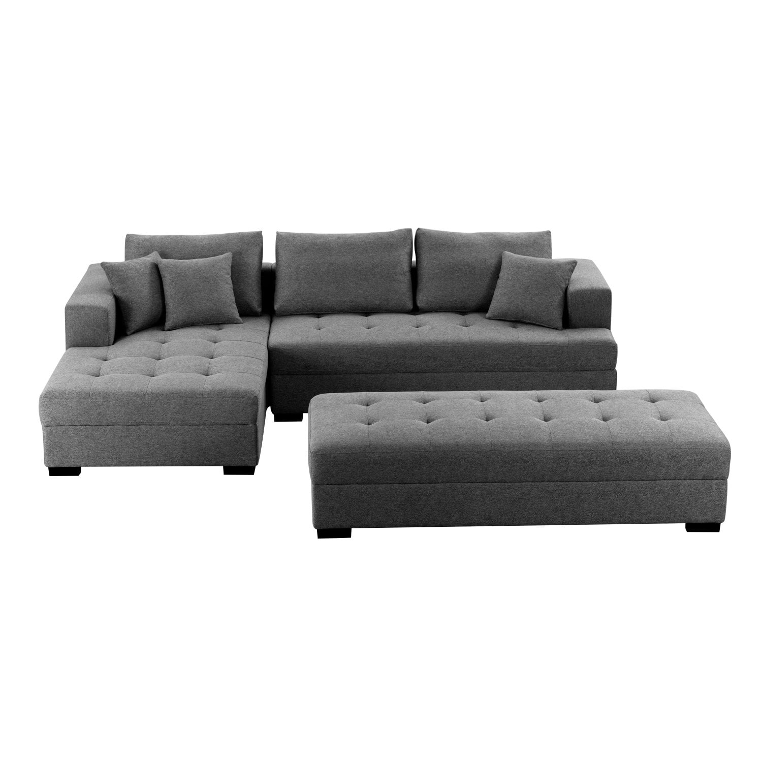 Spacious Dark Grey Fabric Sectional Sofa 144'' Wide Reversible L