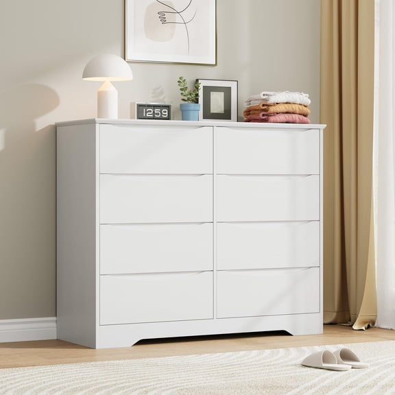 Spacious Deep Storage Wooden 8-Drawer Dresser for Bedroom, Tall Modern Chest Organizer with Wide Top, Ideal for Living Room, Hallway, Kids Room