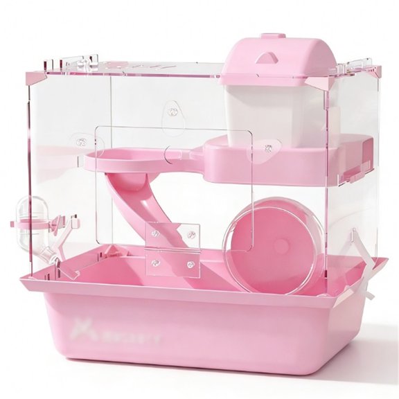 Spacious Double Layer Hamster Cage Transparent Golden Bear Habitat with Slide