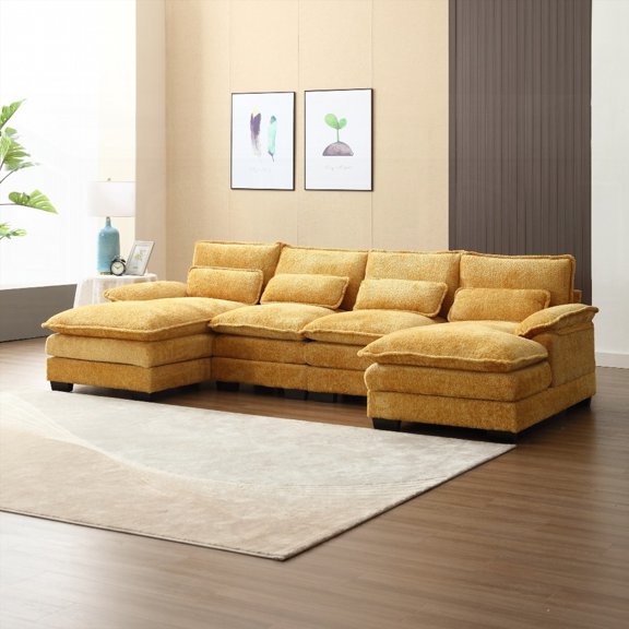 Spacious & Durable U-Shape Chenille Fabric Sectional Sofa