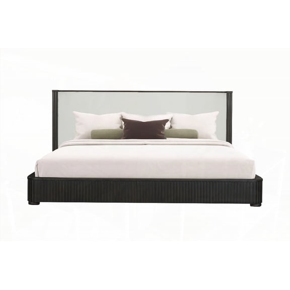 Spacious Eastern King Bed by Clayten - Fabric & Espresso, Box Spring-Free with 13 Slats