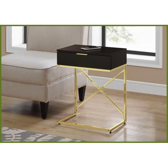 Spacious Espresso Laminate Coffee Table with Gold X-Frame Storage Drawer for Living Room & Bedroom