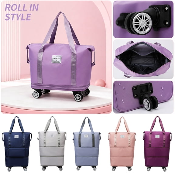 Spacious Expandable Travel Bag with Spinner Wheels, 2-Layer Zipper Extension Weekender Carry On Overnighter Tote, Waterproof Gym Sports Flight Luggage Packing Cube Storage Case, 1Pc