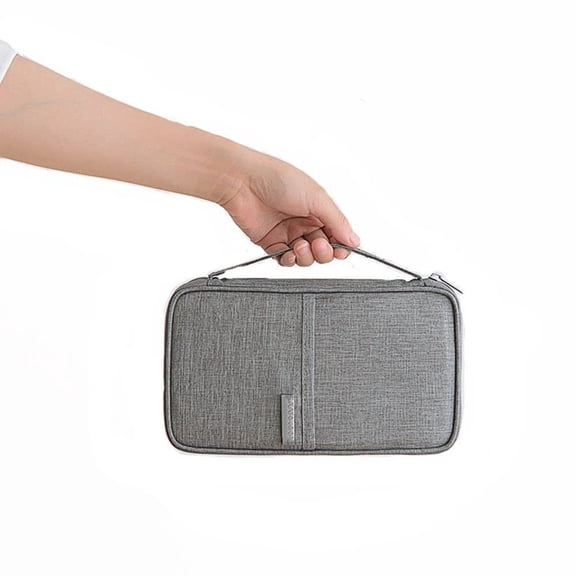 Spacious Family RFID Blocking Passport Wallet, Large Capacity Travel Document Organizer For Trips, Gray