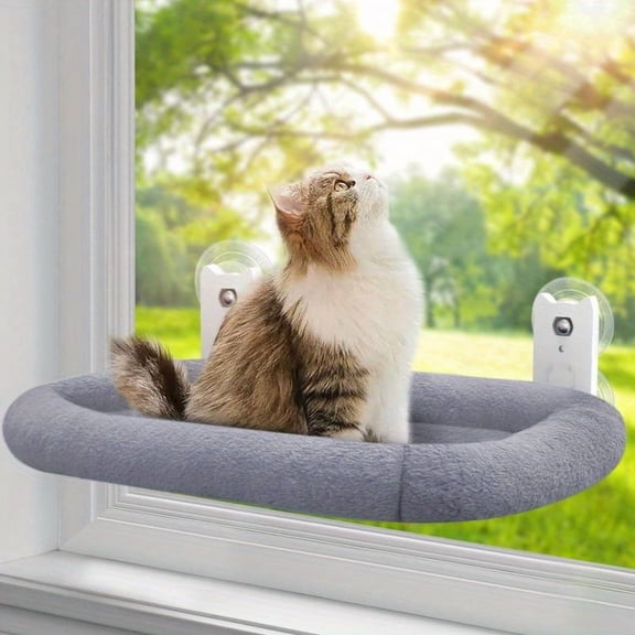 Spacious Feline Window Perch Featuring a Cushioned Cordless Hammock And Four Strong Suction Cups, Capable of Supporting Up to 40 Pounds, Ideal for Indoor Cats to Sunbathe