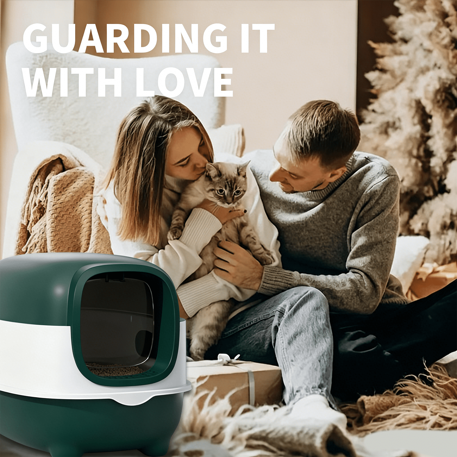 Spacious Fully Enclosed Cat Litter Box with Litter Scoop