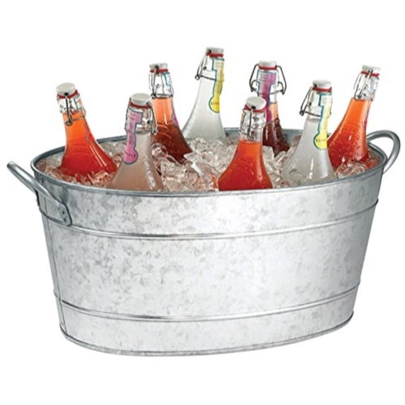 Spacious Galvanized Beverage Tub With Handles Gray - Saltoro Sherpi