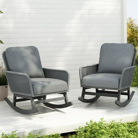 Spacious Gray Rocking Chair With Cushions And Solid Wood Frame For Outdoor Relaxation Contemporary Iron Construction Comfortable Patio Living Room