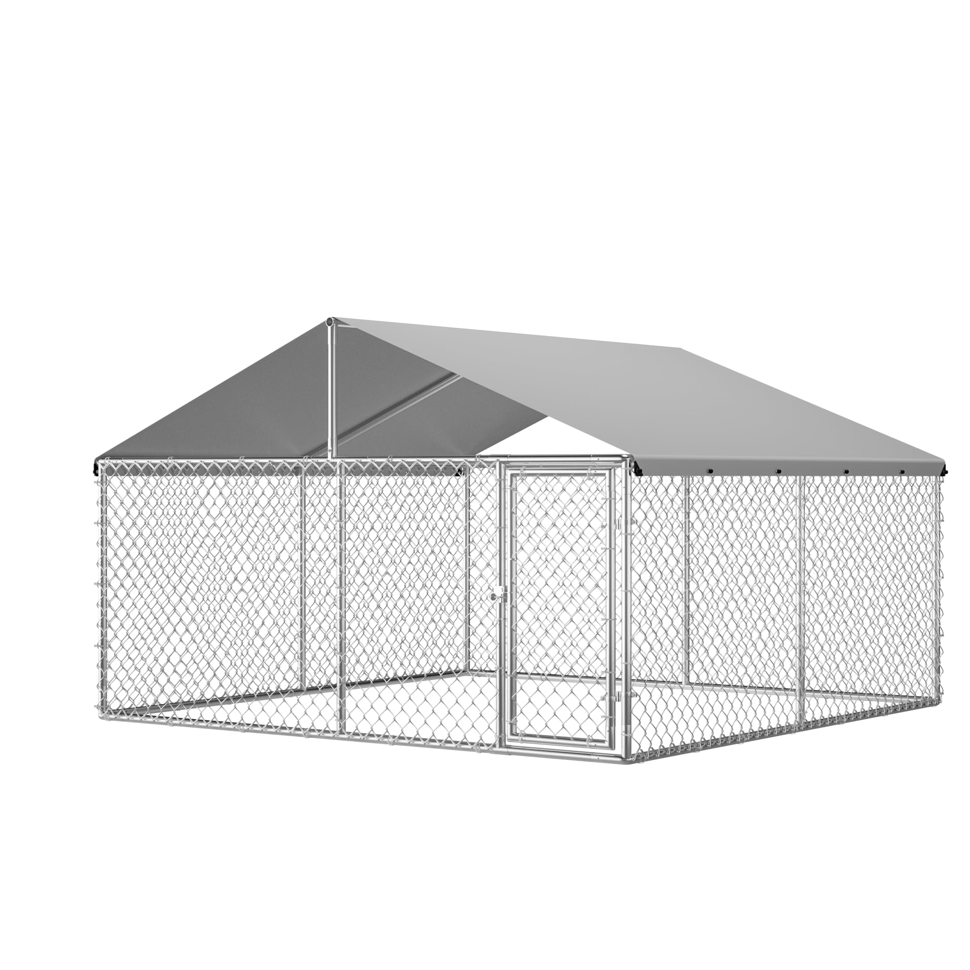 Spacious Heavy-Duty Outdoor Dog Kennel - 10x10x6ft Chain-Link Dog Crate with Waterproof & UV-Resistant Cover, Secure Pet Playpen for Backyard, Farm, and Outdoor Use, Size: 300Lx300Wx180H cm