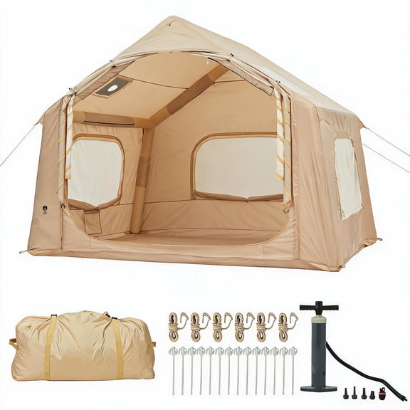 Spacious Inflatable Camping Tent for 8 People – Quick-Setup, Weather-Resistant Outdoor Shelter with Heater Stove Jack, Double Doors & Mesh Windows
