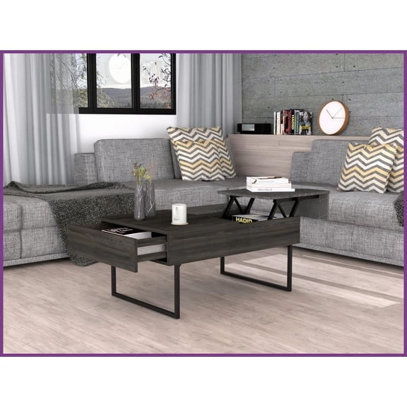Spacious Lift Top Coffee Table with Concealed Storage – Espresso/Onyx Finish for Living Room