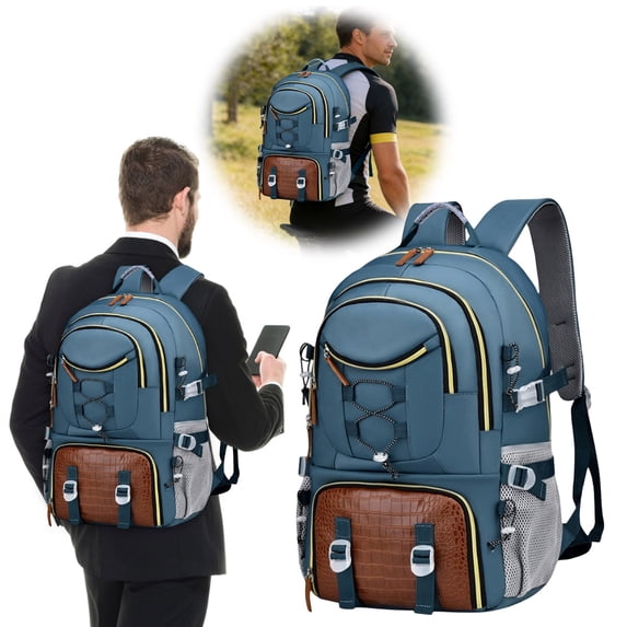 Spacious Lightweight Outdoor Travel Backpack with Shoe Compartment for Hiking Camping(Blue-1,52x16x34cm)