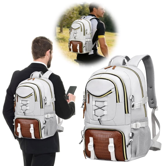Spacious Lightweight Outdoor Travel Backpack with Shoe Compartment for Hiking Camping(White-1,52x16x34cm)