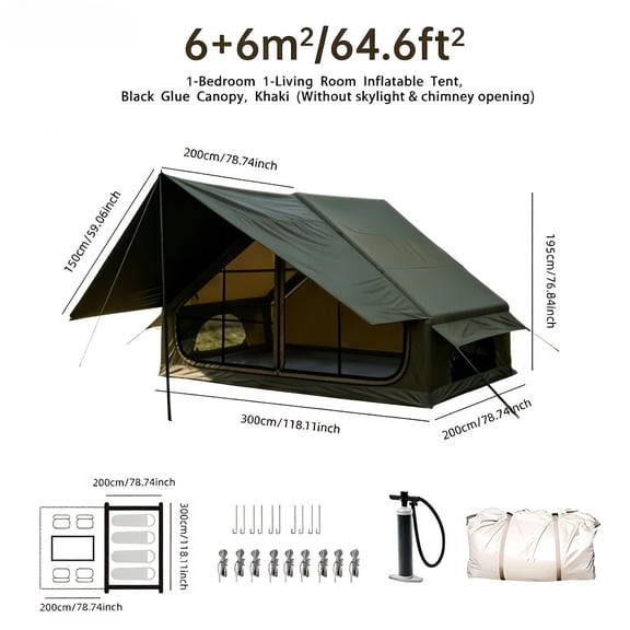 Spacious Luxury Quick‑Setup Inflatable Glamping Tent, Premium Water‑Resistant Fabric, All‑Weather 4‑Season Tent. Ideal for Family & Friends Camping Trips, Backyard Relaxation. Fairy‑Tale‑Style Outdoo