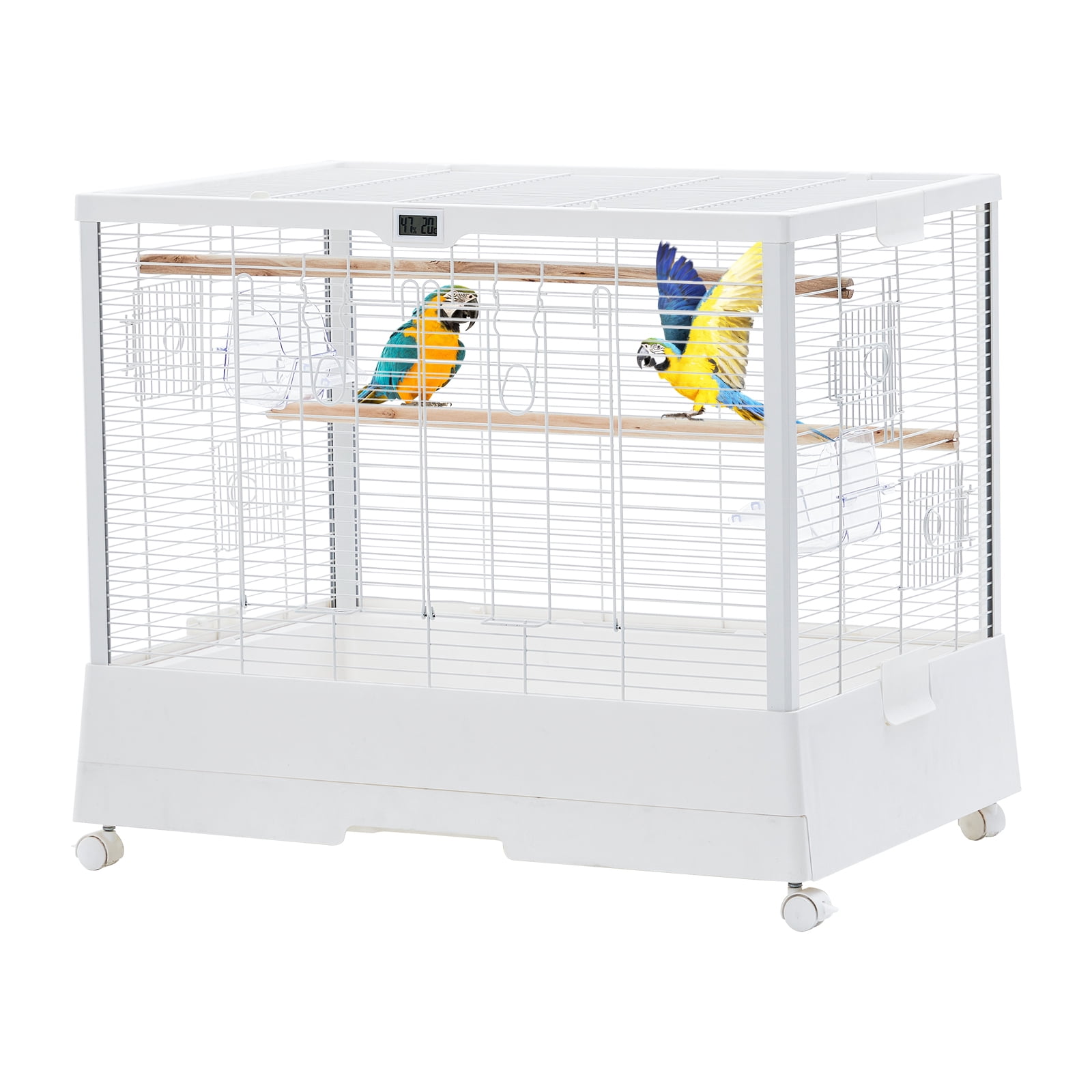 Spacious Metal Bird Cage with Play Top – Rolling Stand. Storage Shelf. -Out Tray – Flight Cage for Parrots. Cockatiels. Conures. Parakeets. Budgies. Lovebirds. Finches. Canaries – White