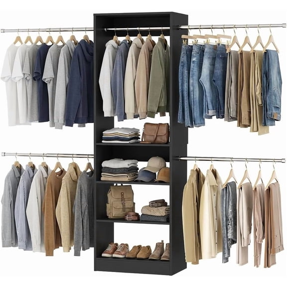Spacious Modular Wardrobe Closet Organizer System With Multiple Hanging Rods And Shelves For Clothes Shoes Accessories Storage Bedroom Organization Solution Grey Finish,Black