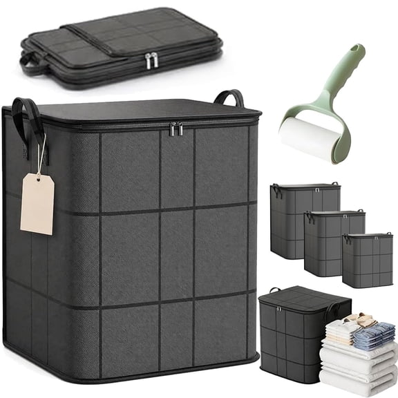 Spacious Moving Storage Bin, Large Capacity Zippered Fabric Organizer for Bedding Clothes, Foldable Blanket Storage Bag with Handles