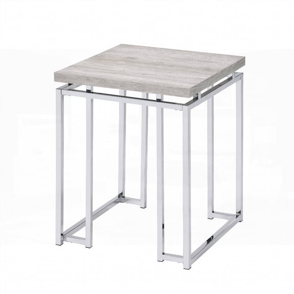 Spacious Natural Oak and Chrome End Table on Metal Sled Base for Coffee