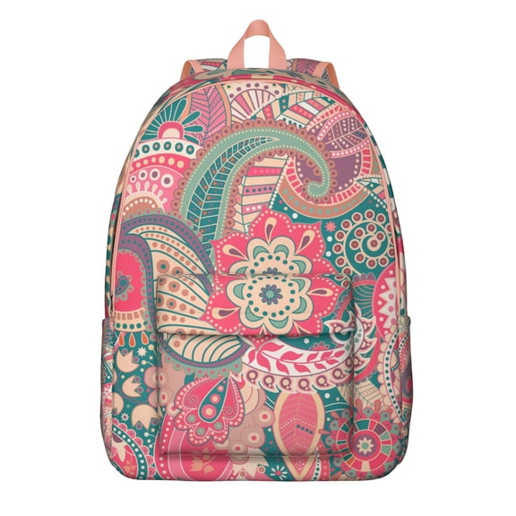 Spacious Paisley Print Backpack - Boho Elegance for Academic Success, Fits Folders, Devices and Personal Items, Rewarding Gift for Dedicated Learners