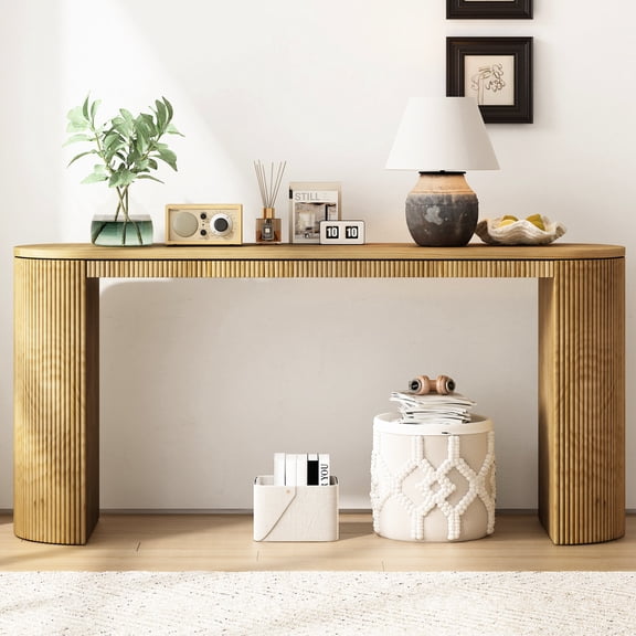 Spacious Pine Console Table with Curved Silhouette for Bedroom Vertical Stripe Style Aesthetically Pleasing Simple Assembly