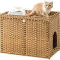 thumbnail image 1 of Cat Litter Box Enclosure Furniture, Handwoven Rattan Hidden Litter Box with Mat, Large Space Cat House with 2 S-Shaped Hooks 30.3 x 18.3 x 24.4 Inches, Indoor for Living Room Apartment Natural., 1 of 7