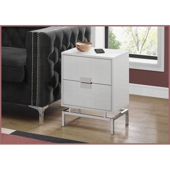 Spacious Rectangular Coffee Table with Chrome Metal Base & Two Storage Drawers - Versatile for Living Room/Nightstand