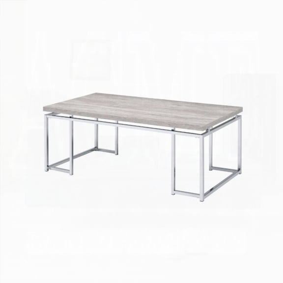 Versatile Natural Oak and Chrome Coffee Table Supported by Metal Sled