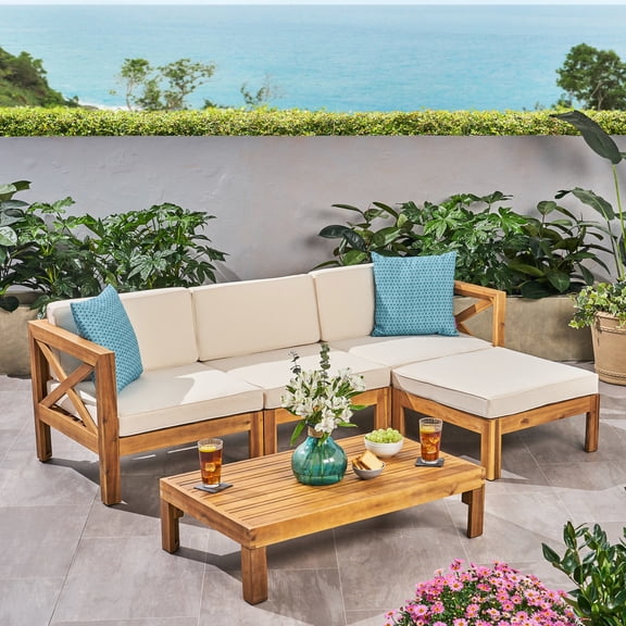 Spacious Sectional Sofa, Acacia Wood Build / Lounge in Comfort All Summer Long