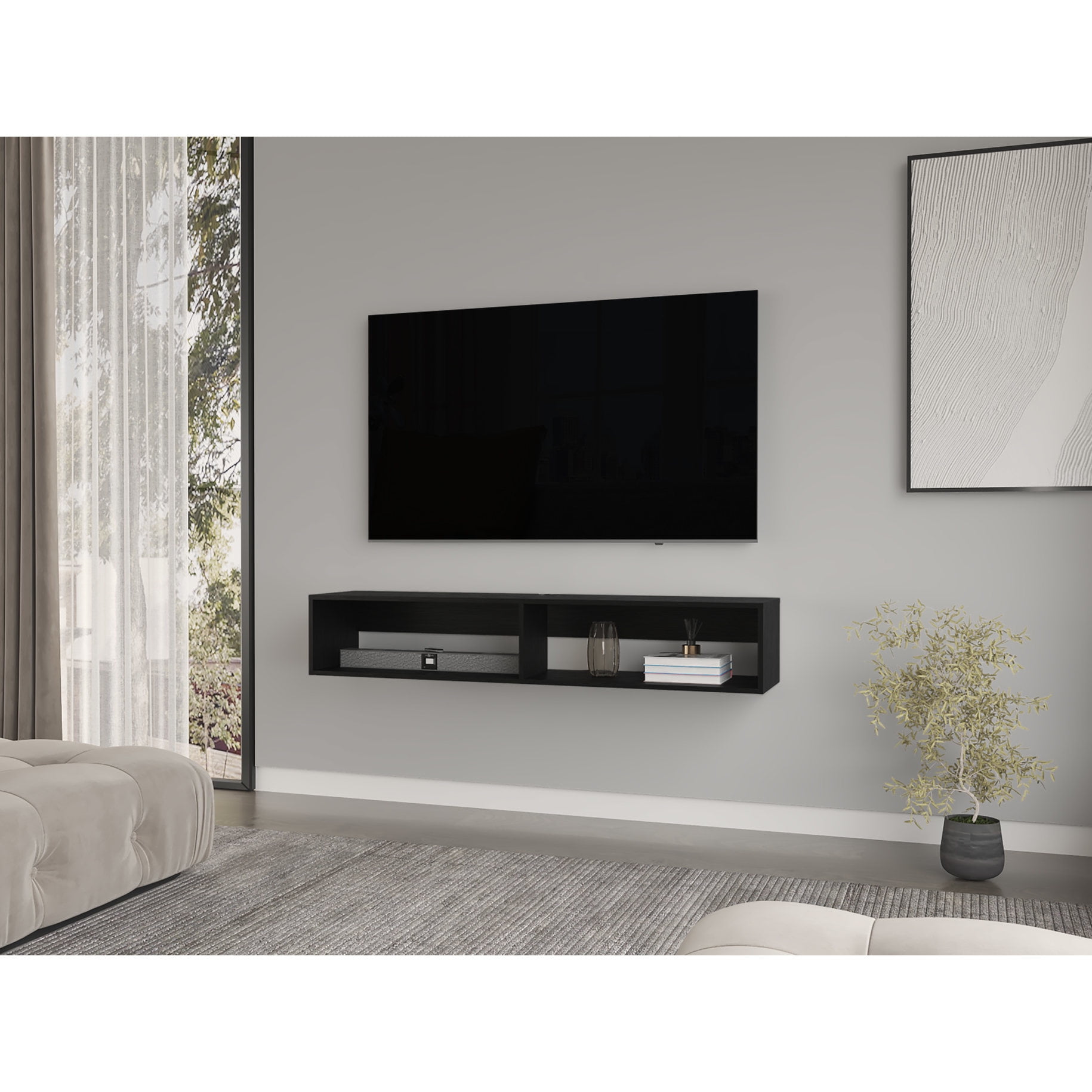 Spacious Shelving TV Stand+Built-in Cable Hole”-“Living Room Setup ...