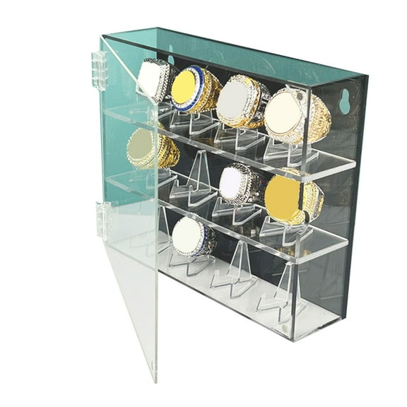 Spacious Slots Championship Rings Display Case Acrylics Wall Mounted Box for Baseball Rings Collection Protected