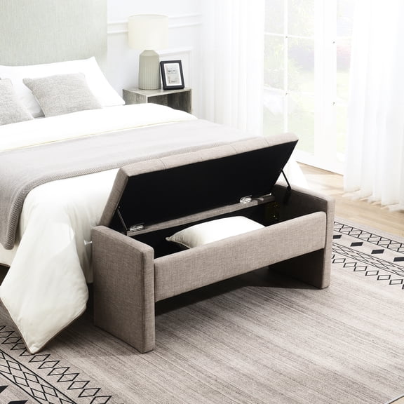 Spacious Storage Foot Rest Stool - Linen Upholstery Living Room, Bedroom Accessory Window Foam Bedroom, Room