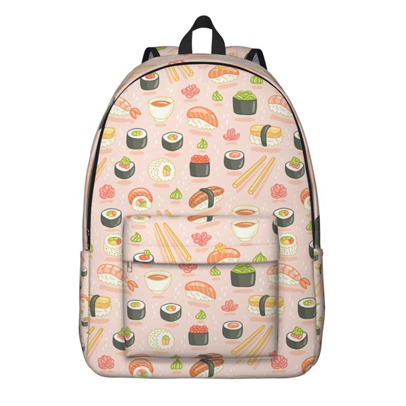 Spacious Student Backpack with Colorful Sushi and Foodie Pattern, Ideal for School and Travel