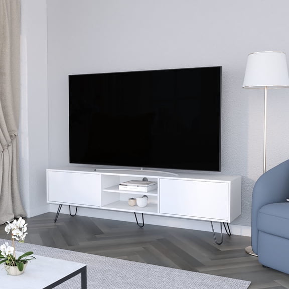 Spacious Surface TV Rack with Hinged Drawers / Ideal for Media Devices, Neat Appearance