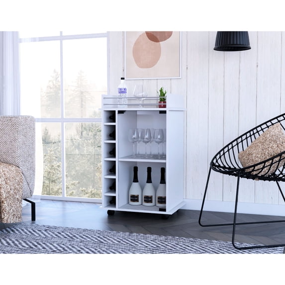 Spacious Surface with Rail - White Bar Cart for Functional Drink Service